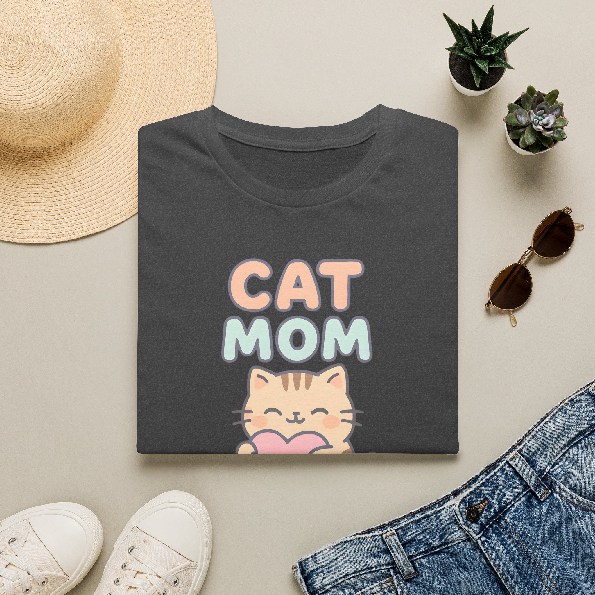 Cat Mom with Heart T-Shirt