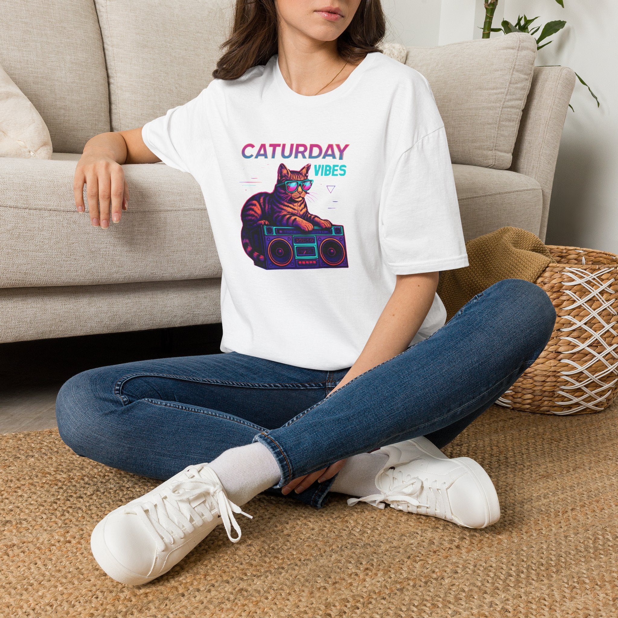 Neon cat boombox vibes T-Shirt